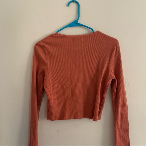 Topshop Orange Long Sleeve Cropped Top - Picture 4 of 5